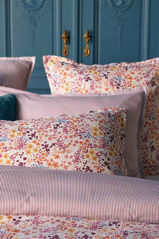 Drap-housse en satin de coton 80 fils/cm² Fleurs des champs  - Bordeaux