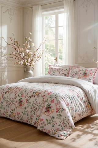2 taies d'oreiller en satin de coton 80 fils/cm² Jardin secret - Blanc