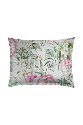 2 taies d'oreiller en satin de coton 200 fils/cm² Jardin de roses - Vert thym et rose