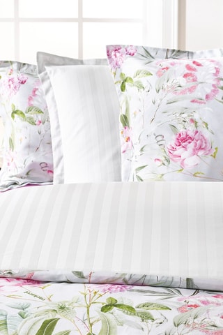 2 taies d'oreiller en satin de coton 200 fils/cm² Jardin de roses - Vert thym et rose