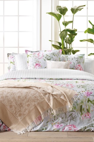 2 taies d'oreiller en satin de coton 200 fils/cm² Jardin de roses - Vert thym et rose