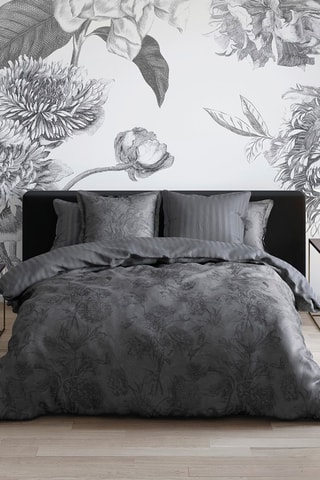 2 taies d'oreiller en satin de coton 80 fils/cm² Flore - Noir et gris