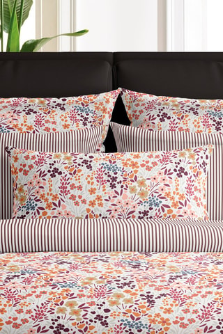 2 taies d'oreiller en satin de coton 80 fils/cm² Fleurs des Champs - Bordeaux