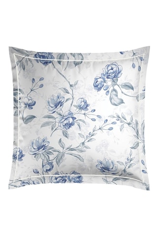 2 taies d'oreiller en satin de coton 80 fils/cm² Fleurs azurées - Blanc