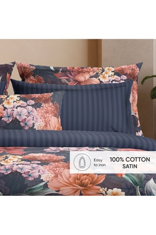 2 taies d'oreiller en satin de coton 80 fils/cm² Douceur caramel - Bleu foncé