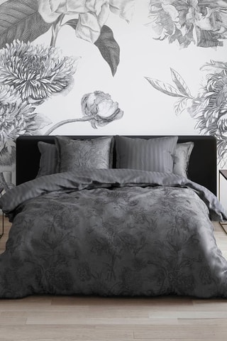 2 taies d'oreiller en satin de coton 200 fils/cm² Flore - Noir et anthracite