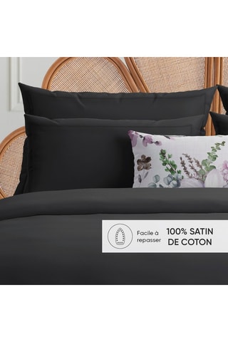 2 taies d'oreiller en satin de coton 80 fils/cm² - Noir