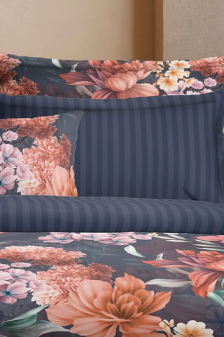 Parure de couette en satin de coton 80 fils/cm² Douceur caramel - Bleu foncé