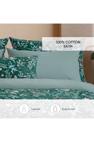 Parure de couette en satin de coton 80 fils/cm² Forêt enchantée  - Vert foncé