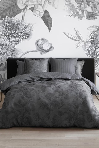 Parure de couette en satin de coton 80 fils/cm² Flore - Noir et anthracite