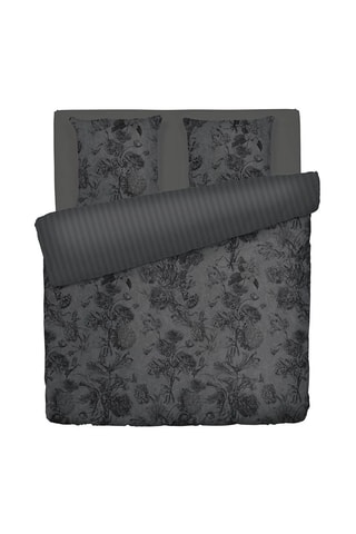 Parure de couette en satin de coton 80 fils/cm² Flore - Noir et anthracite