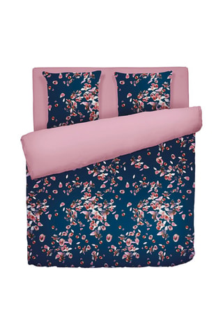 Parure de couette en satin de coton 200 fils/cm² Aurore - Rose et bleu marine