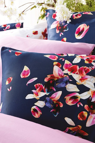 Parure de couette en satin de coton 200 fils/cm² Aurore - Rose et bleu marine
