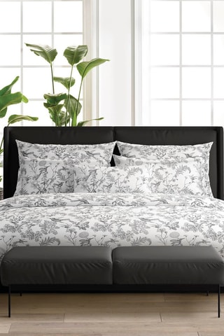 Parure de couette en satin de coton 200 fils/cm² Jardin du Colibri - Noir et gris