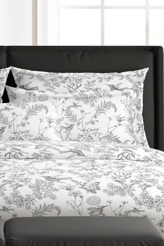 Parure de couette en satin de coton 200 fils/cm² Jardin du Colibri - Noir et gris