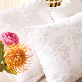 Parure de couette en satin de coton 200 fils/cm² Roses - Taupe et blanc