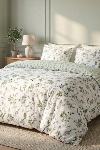 Drap plat  en satin de coton 80 fils/cm² Eden Sauvage - Blanc et vert