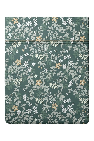 Drap-plat en satin de coton 80 fils/cm² Feuillage fleuri - Vert