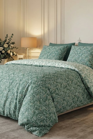 Drap-plat en satin de coton 80 fils/cm² Feuillage fleuri - Vert