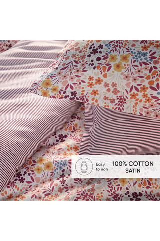 Drap plat en satin de coton 80 fils/cm² Fleurs des Champs - Bordeaux