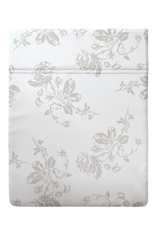 Drap plat en satin de coton 80 fils/cm² Roses - Blanc et taupe
