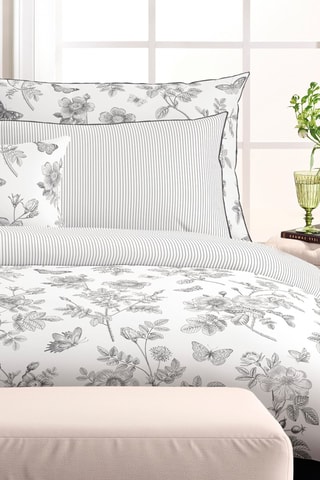 Drap plat en satin de coton 360 fils/cm² Envolée de papillons - Blanc
