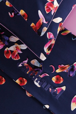 Drap plat en satin de coton 80 fils/cm² Aurore - Bleu marine et rose