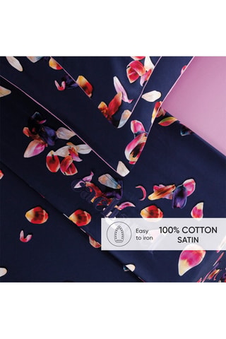 Drap plat en satin de coton 80 fils/cm² Aurore - Bleu marine et rose
