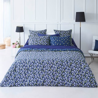 Drap plat en satin de coton 200 fils/cm² Pansy Small - Bleu foncé