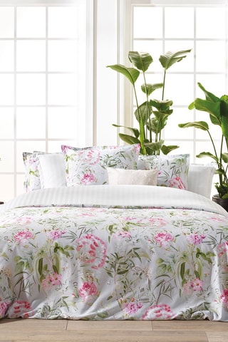 Drap plat en satin de coton 80 fils/cm² Jardin de roses - Vert