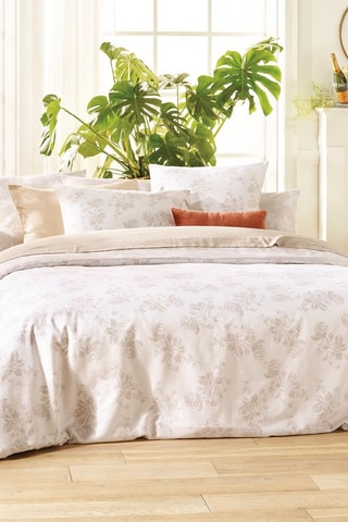 Drap plat en satin de coton 80 fils/cm² Roses - Taupe