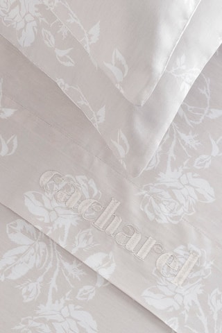 Drap plat en satin de coton 80 fils/cm² Roses - Taupe