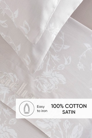 Drap plat en satin de coton 80 fils/cm² Roses - Taupe