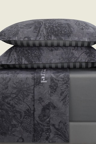 Parure de draps en satin de coton 80 fils/cm² Flore - Noir