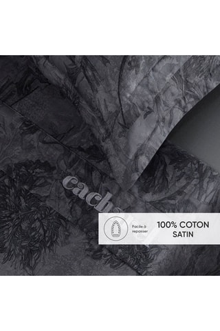 Parure de draps en satin de coton 80 fils/cm² Flore - Noir
