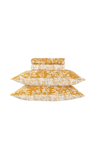Parure de draps en satin de coton 200 fils/cm² Birds - Jaune
