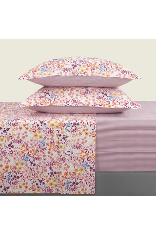Parure de draps en satin de coton 80 fils/cm² Fleurs des champs -   Bordeaux