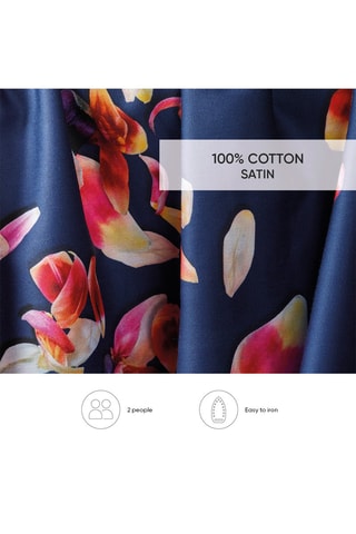 Housse de couette en satin de coton 80 fils/cm² Aurore - Bleu foncé et rose