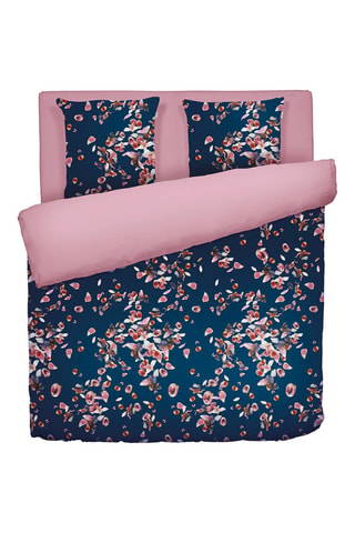 Housse de couette en satin de coton 80 fils/cm² Aurore - Bleu foncé et rose
