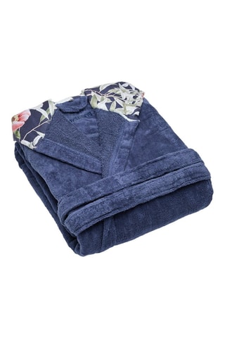 Peignoir à capuche en velours Bouquet de nuit - Bleu foncé