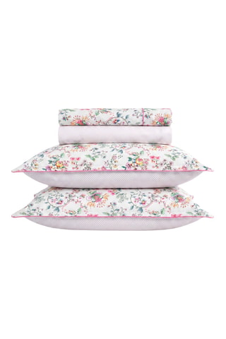 Parure de draps en satin de coton 80 fils/cm² Jardin secret - Blanc et rose