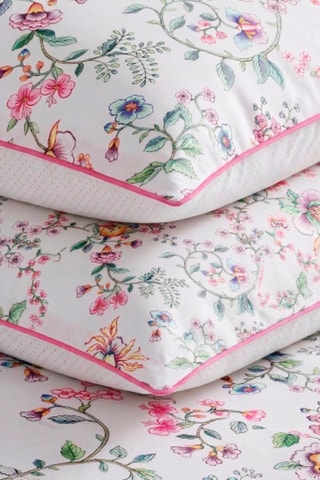 Parure de draps en satin de coton 80 fils/cm² Jardin secret - Blanc et rose