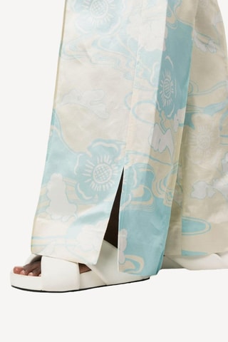 Pantalon en lin taille haute - Beige et ciel