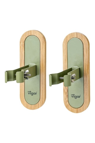 2 porte-bouteilles mural en bambou - 5 x 12,5 x 15 cm - Marron et vert