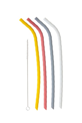 4 pailles en silicone et 1 brosse de nettoyage en acier inoxydable - 5 x 1 x 26 cm
