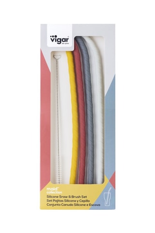 4 pailles en silicone et 1 brosse de nettoyage en acier inoxydable - 5 x 1 x 26 cm