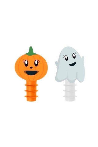 2 bouchons de bouteille en silicone Halloween - Orange et blanc