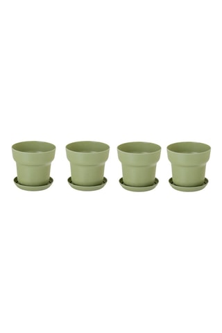 4 pots et 4 soucoupes en farine de bambou - Vert