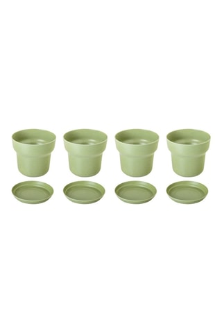 4 pots et 4 soucoupes en farine de bambou - Vert