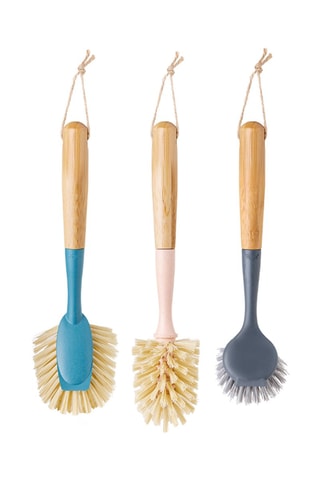 2 brosses à vaisselle et 1 brosse de nettoyage de verres en bambou